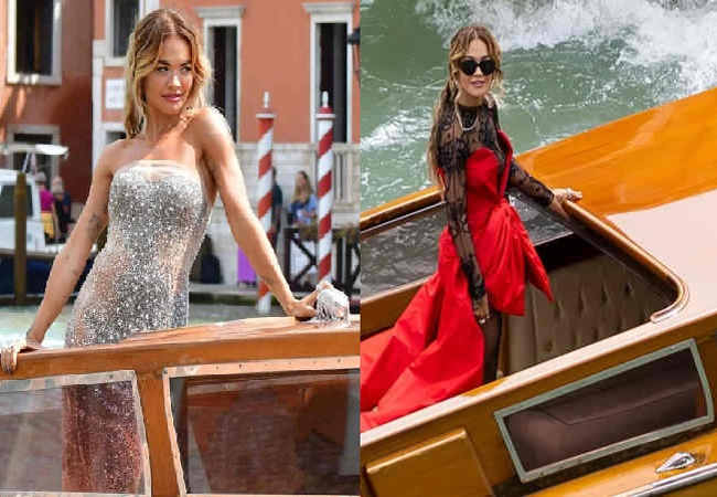 Rita Ora Şarkıcı sıcak kıyafetleriyle Venedik'i büyülüyor!