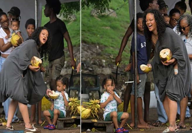 Rihanna Dogdugu memleketi Barbados’a çocuklarıyla birlikte gezdi..