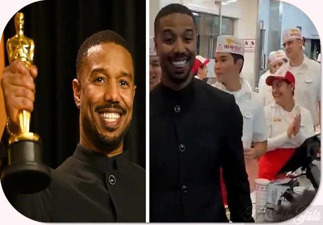 Michael B. Jordan’ Oscar ödülünü bir hamburger’de kutladı.