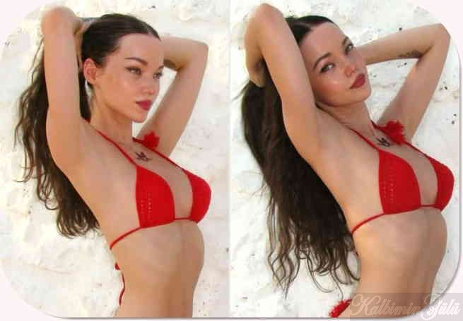 Dove Cameron Minik Kırmızı İpli Bikini ile göz kamaştırdı.
