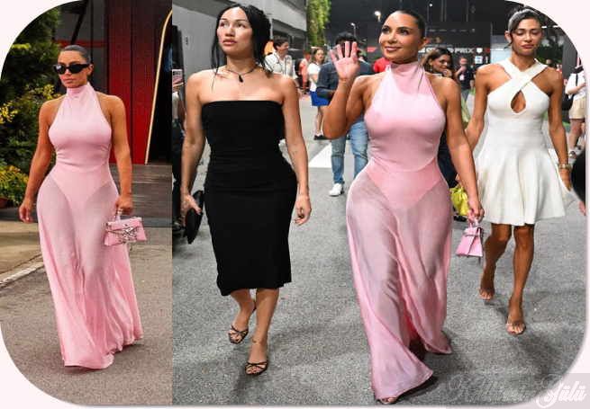 Kim Kardashian Sevgilisine destek olmak için, Singapur’da padoğu adeta podyuma çevirdi.