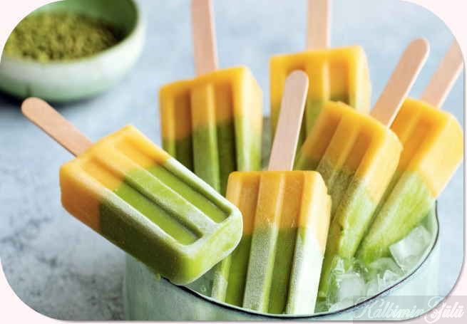 Kendi matcha ve mangolu yaz Dondurmasını hazırlayın: ferahlatıcı ve lezzetli..