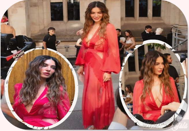 Melisa Aslı Pamuk, Paris Moda Haftası’nda transparan bir elbiseyle poz verdi.