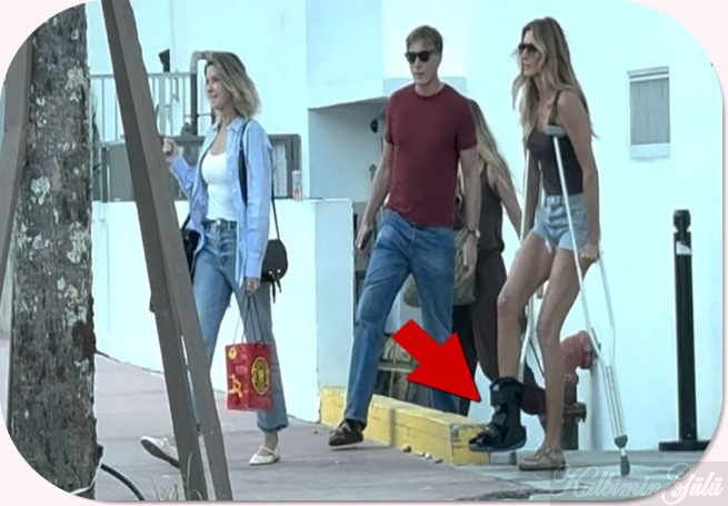 Gisele Bündchen koltuk değnekleriyle görüntülendi..