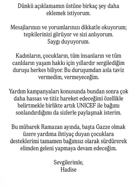 Hadise, UNICEF ile yollarını ayırdı!.
