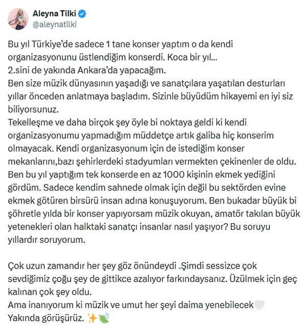 Bu yıl Türkiye’de sadece 1 tane konser yaptım o da kendi organizasyonunu üstlendiğim konserdi.